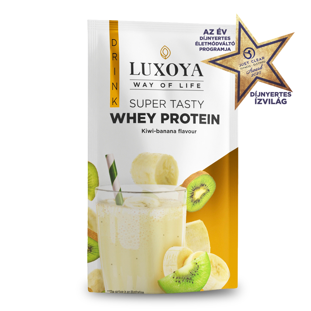 Luxoya - SUPER TASTY WHEY PROTEIN - PRÉMIUM TEJSAVÓ FEHÉRJE ITALPOR 30 g - Kivi-banán ízű