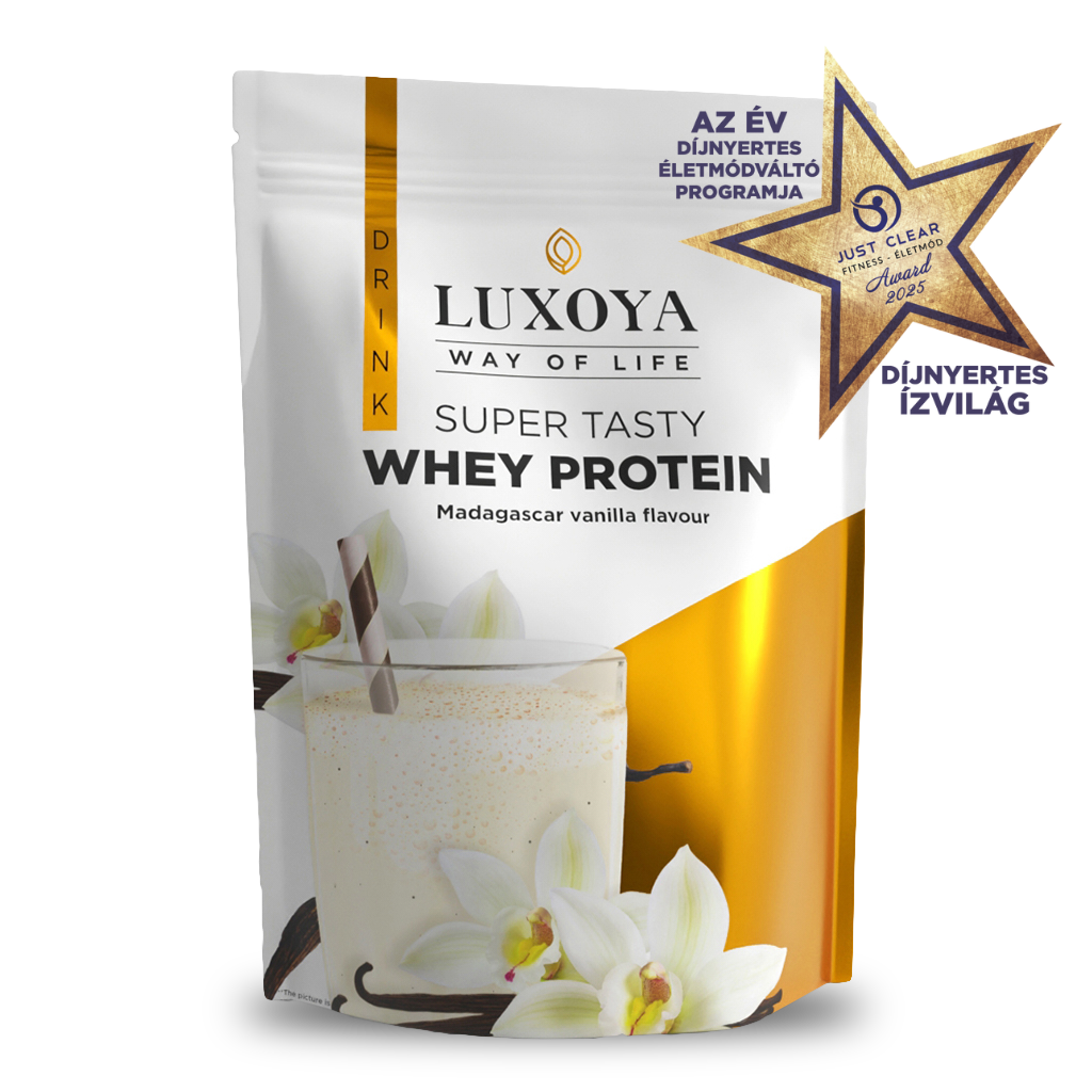 Luxoya - SUPER TASTY WHEY PROTEIN - PRÉMIUM TEJSAVÓ FEHÉRJE ITALPOR 450 g DOY - Madagaszkári vanília ízű