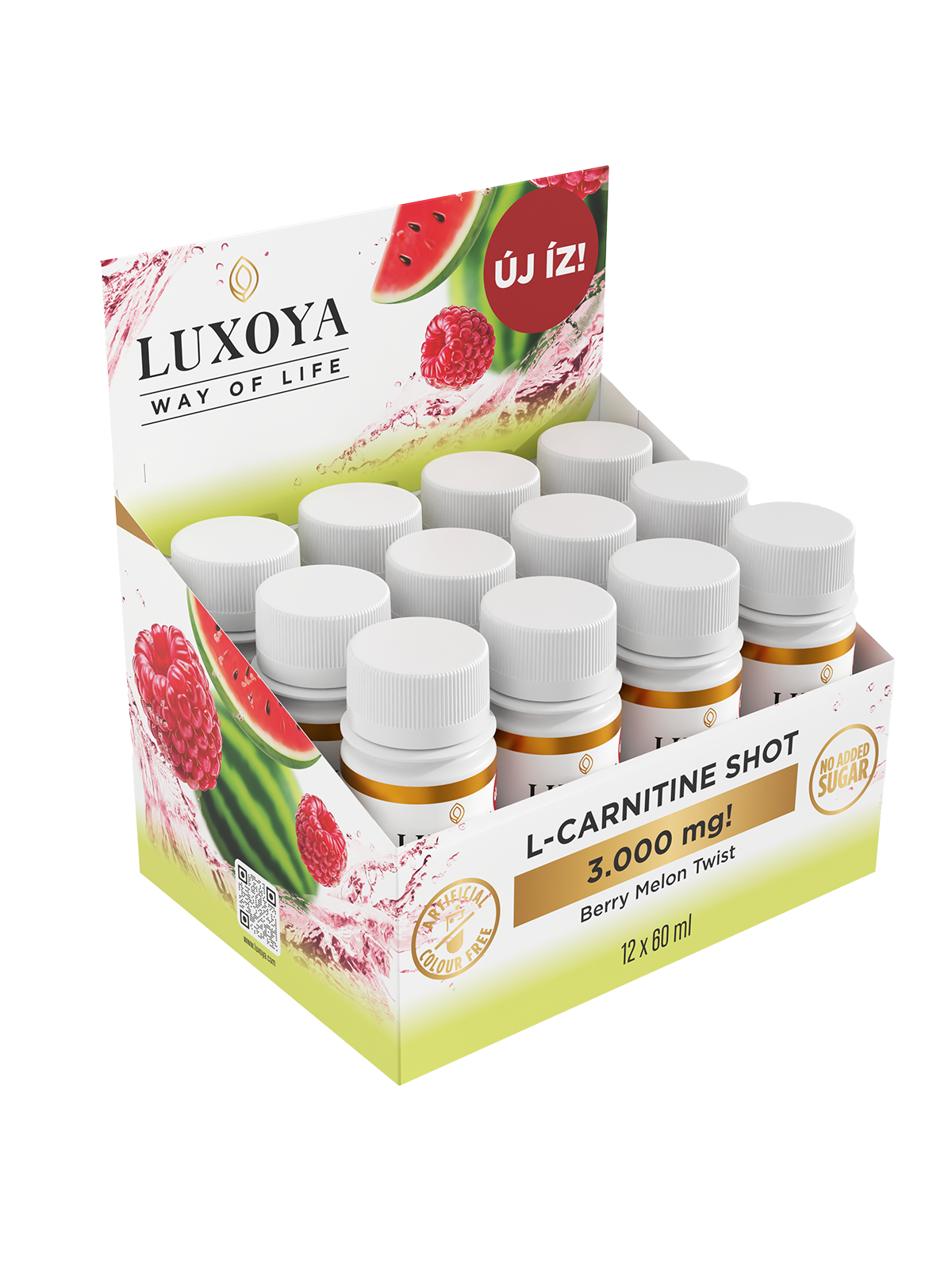 Luxoya - L-CARNITINE SHOT 3.000 mg FOLYÉKONY L-KARNITIN 12x60 ml gyűjtődőboz - Görögdinnye-málna ízű