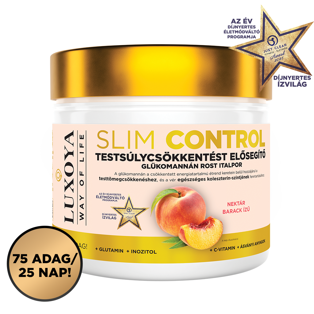 Luxoya - Slim Control - Testsúlycsökkentést elősegítő glükomannán rost italpor – Barack Nektár ízű - 300g