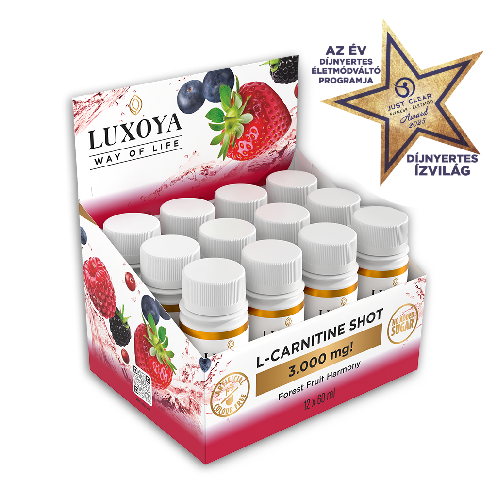 Luxoya - L-CARNITINE SHOT 3.000 mg FOLYÉKONY L-KARNITIN 12x60 ml gyűjtődoboz - Erdei gyümölcs ízű