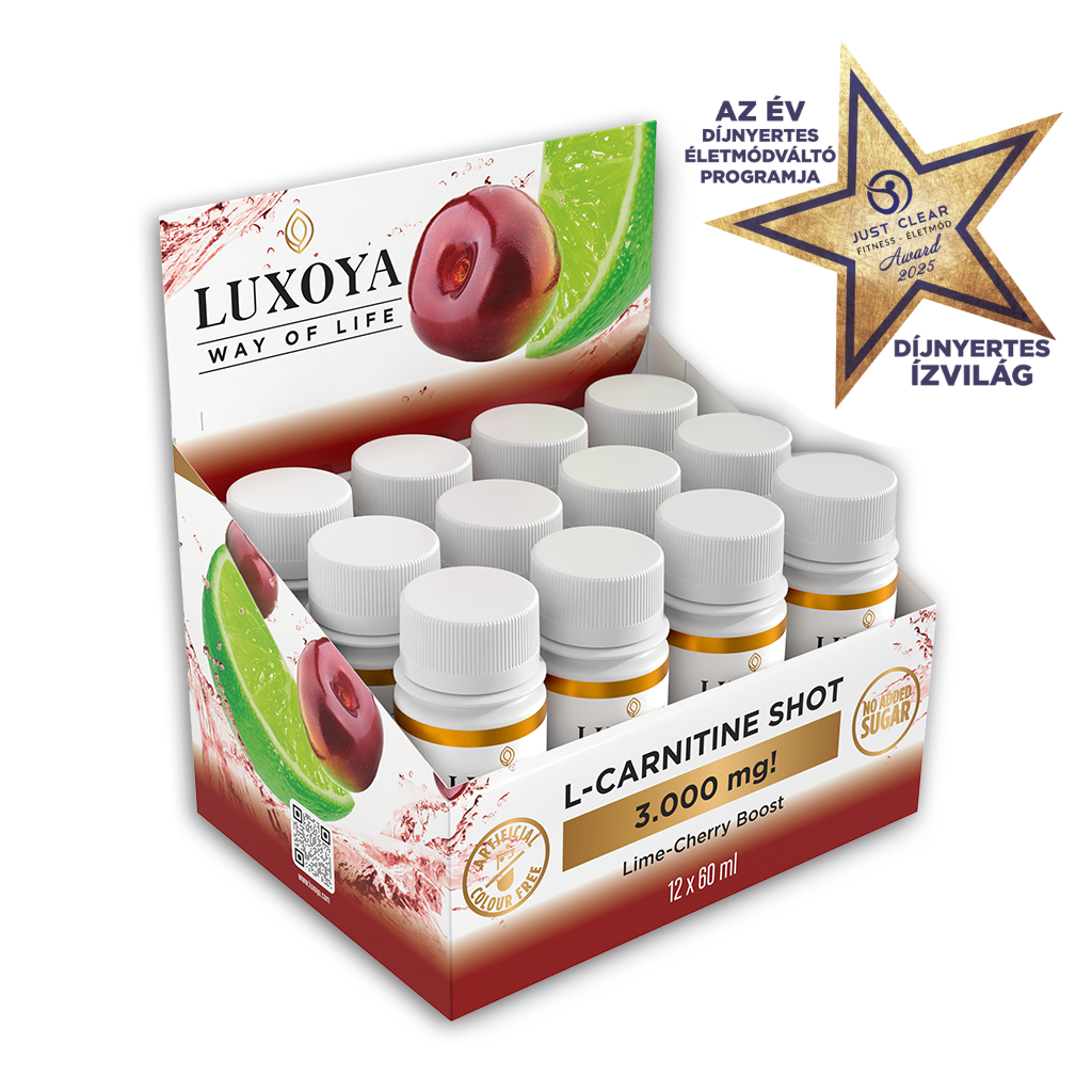 Luxoya - L-CARNITINE SHOT 3.000 mg FOLYÉKONY L-KARNITIN 12x60 ml gyűjtődőboz - Meggy-lime ízű