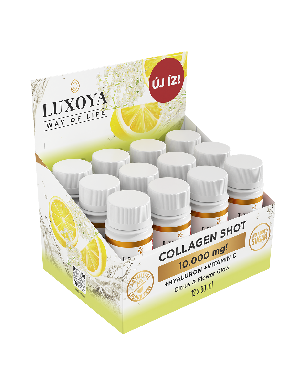 Luxoya - COLLAGEN SHOT 10.000 mg FOLYÉKONY KOLLAGÉN 12x60 ml gyűjtődoboz - Citrom-bodza ízű