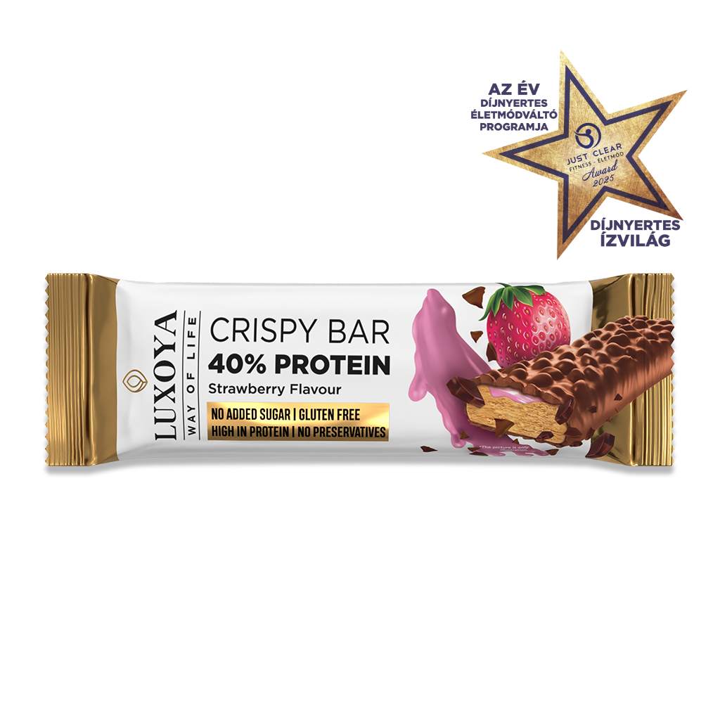 Luxoya - CRISPY BAR 40% PROTEIN ROPPANÓS FEHÉRJESZELET 45 g - Eper ízű