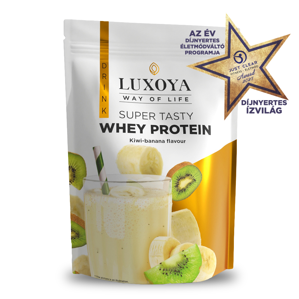 Luxoya - SUPER TASTY WHEY PROTEIN - PRÉMIUM TEJSAVÓ FEHÉRJE ITALPOR 450 g DOY - Kivi-banán ízű