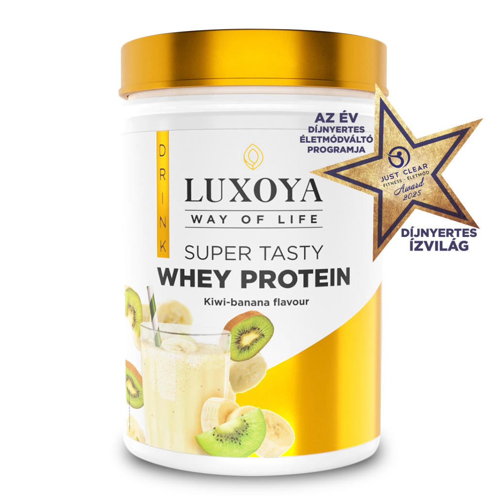 Luxoya - SUPER TASTY WHEY PROTEIN - PRÉMIUM TEJSAVÓ  FEHÉRJE ITALPOR 450 g PET - Kivi-banán ízű