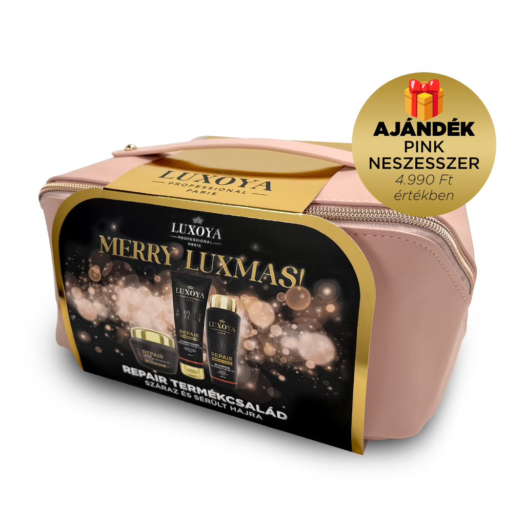 Luxoya Professional Paris - REPAIR Karácsonyi Ajándékcsomag + Ajándék Pink Neszesszer (száraz és sérült hajra)