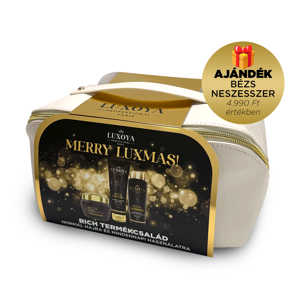 Luxoya Professional Paris - RICH Karácsonyi Ajándékcsomag + Ajándék Beige Neszesszer (normál hajra)