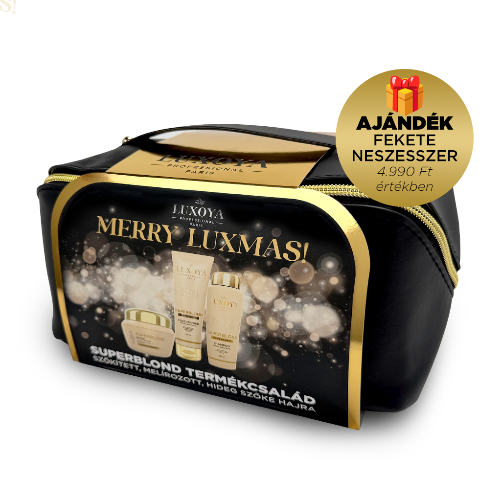 Luxoya Professional Paris - SuperBlond Karácsonyi Ajándékcsomag + Ajándék Fekete Neszesszer (festett szőke hajra)