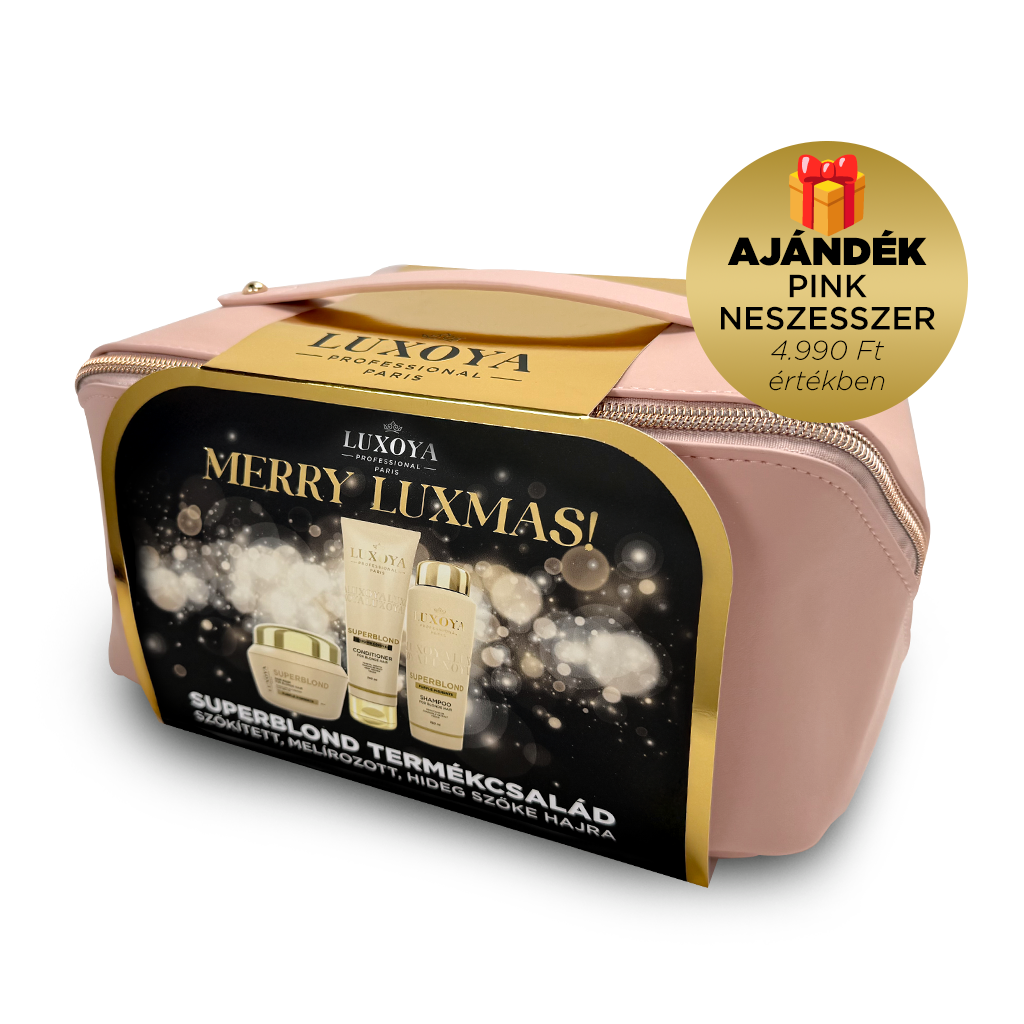 Luxoya Professional Paris - SuperBlond Karácsonyi Ajándékcsomag + Ajándék Pink Neszesszer (festett szőke hajra)