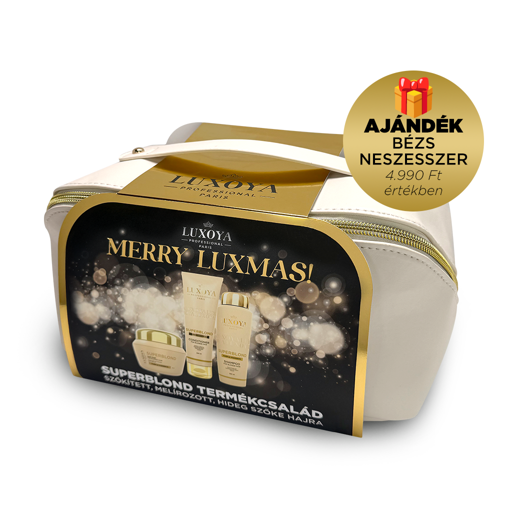 Luxoya Professional Paris - SuperBlond Karácsonyi Ajándékcsomag + Ajándék Beige Neszesszer (festett szőke hajra)