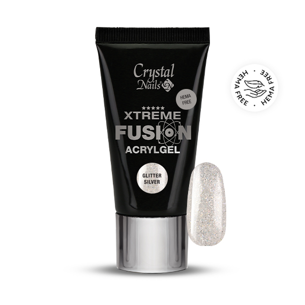 Crystal Nails - HEMA Free Xtreme Fusion AcrylGel - Glitter Silver 27ml (30g)