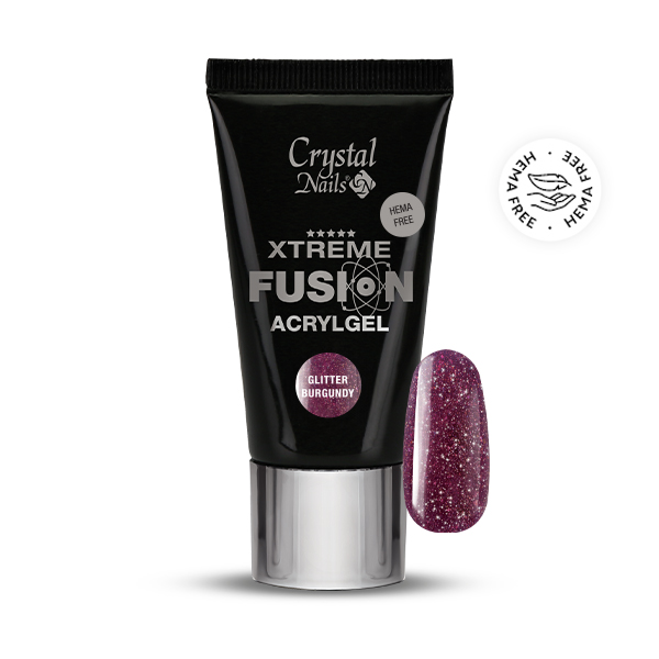 Crystal Nails - HEMA Free Xtreme Fusion AcrylGel - Glitter Burgundy 27ml (30g)