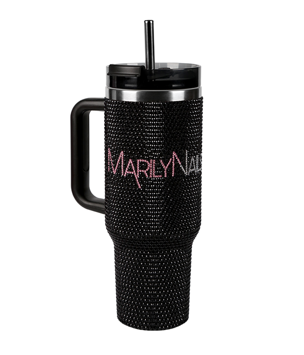 MarilyNails - Strasszos Tumbler - Kulacs szívószállal - Fekete