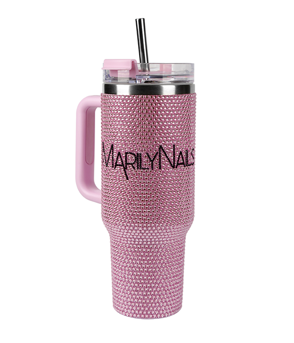 MarilyNails - Strasszos Tumbler - Kulacs szívószállal - rózsaszín
