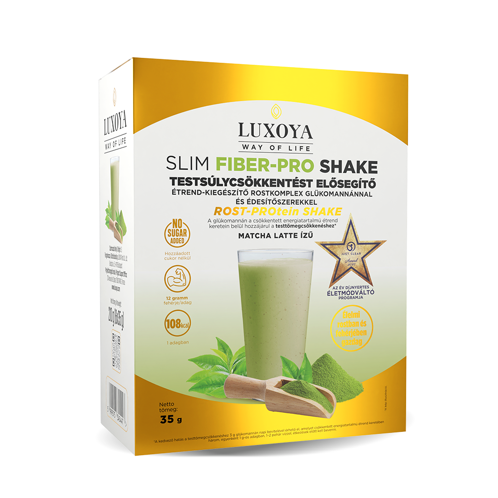 Luxoya Professional Paris - Slim Fiber-Pro Shake - Matcha Latte - Testsúlycsökkentést elősegítő étrend-kiegészítő rostkomplex glükomannánnal és édesítőszerekkel - 6x35g