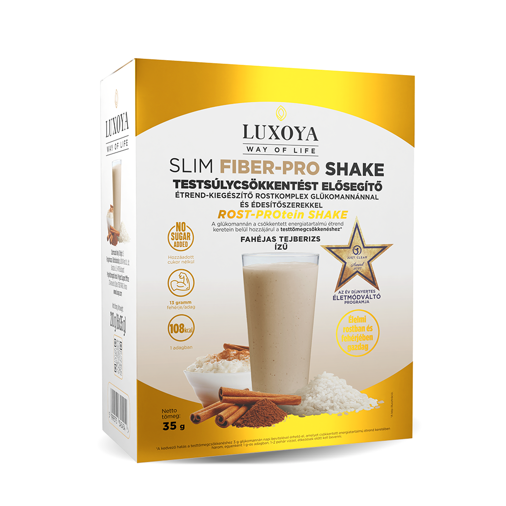 Luxoya Professional Paris - Slim Fiber-Pro Shake - Fahéjas tejberizs - Testsúlycsökkentést elősegítő étrend-kiegészítő rostkomplex glükomannánnal és édesítőszerekkel - 6x35g