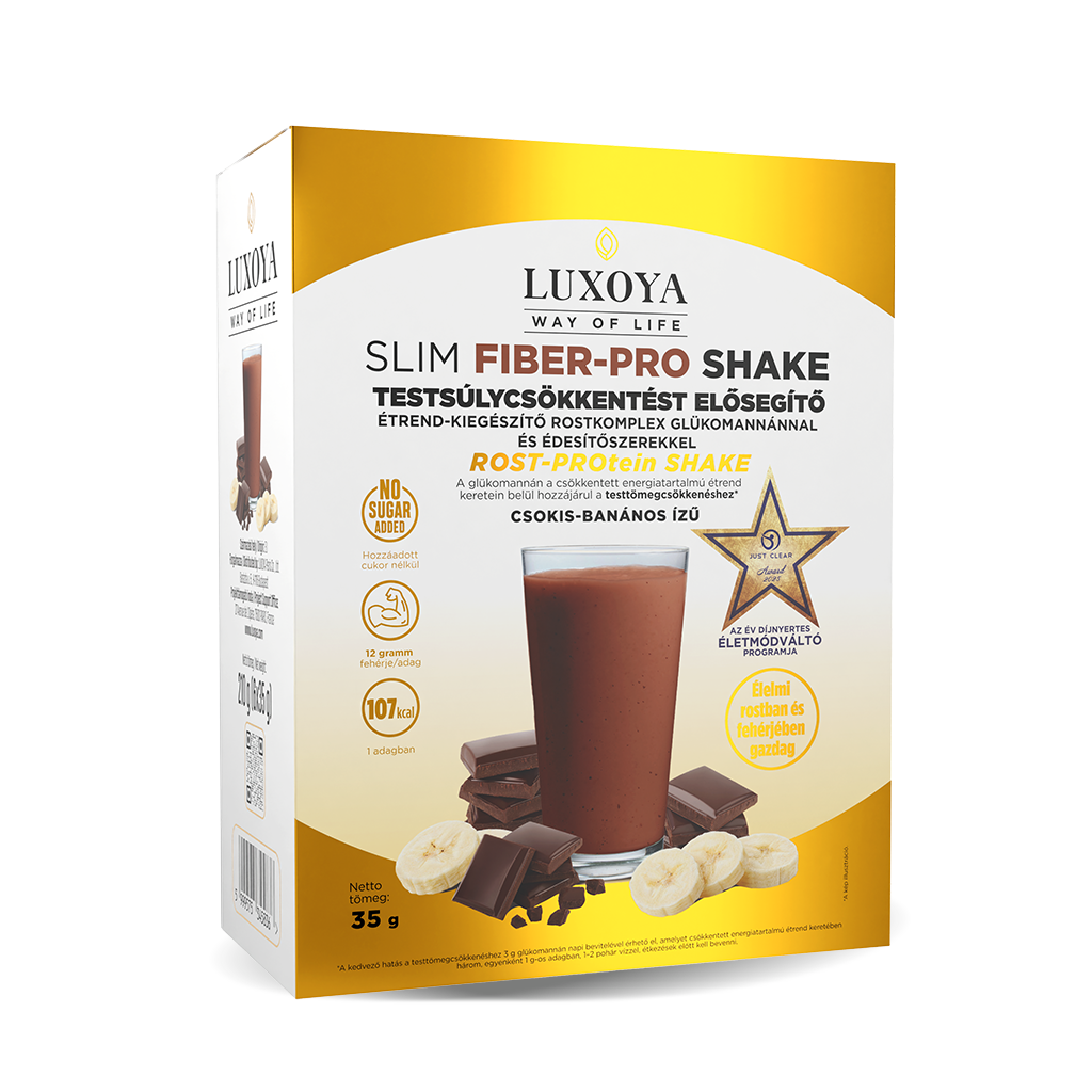 Luxoya Professional Paris - Slim Fiber-Pro Shake - Csokis-banános - Testsúlycsökkentést elősegítő étrend-kiegészítő rostkomplex glükomannánnal és édesítőszerekkel - 6x35g