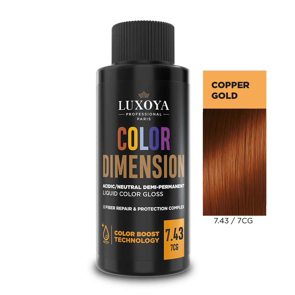Luxoya Professional Paris - COLOR DIMENSION - Ápoló és ragyogást fokozó hajszínező 7.43/7CG - 60ml