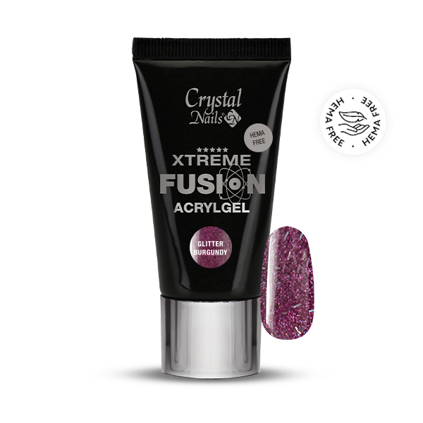 Crystal Nails - HEMA Free Xtreme Fusion AcrylGel - Glitter Burgundy 27ml (30g)