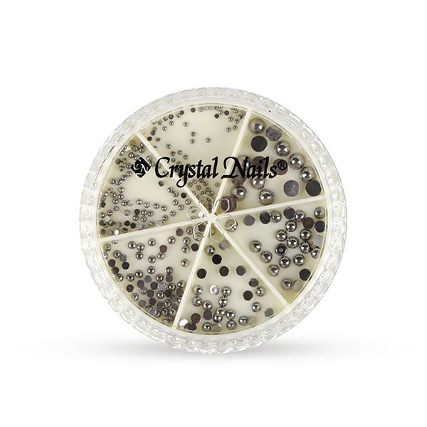Crystal Nails - Metál körömgyöngy készlet - félgyöngy - Dark Silver