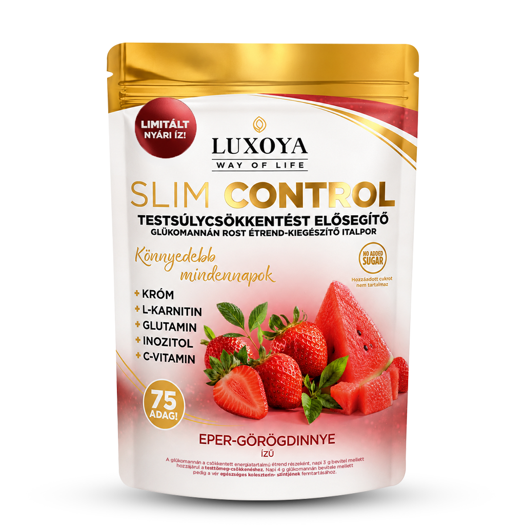 Luxoya Way of Life - Slim Control - Testsúlycsökkentést elősegítő glükomannán rost italpor – Eper-Görögdinnye ízű - 300g