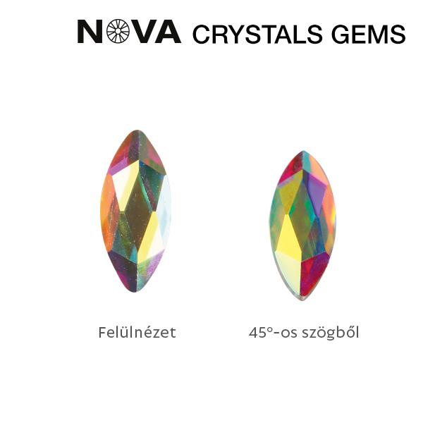 Crystal Nails - NOVA Crystals Gems Formakő - 3,4x8 mm búzaszem (Crystal AB)
